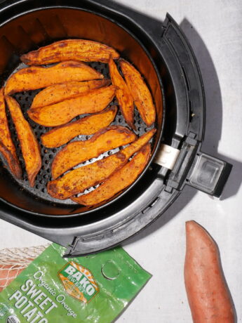 Bako Sweet Potato Air Fryer Wedges in Air Fryer Basket